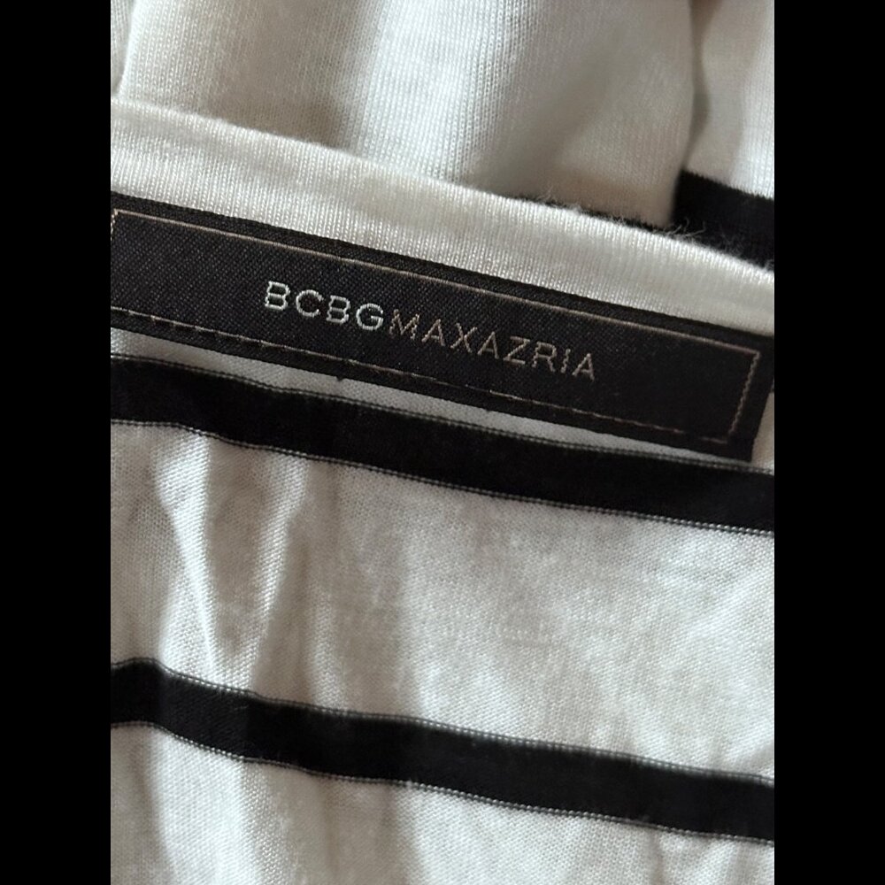 BCBG Maxazria Top Small Black White Striped Anabella Back Pinch Cap Sleeve Tank - Picture 5 of 6